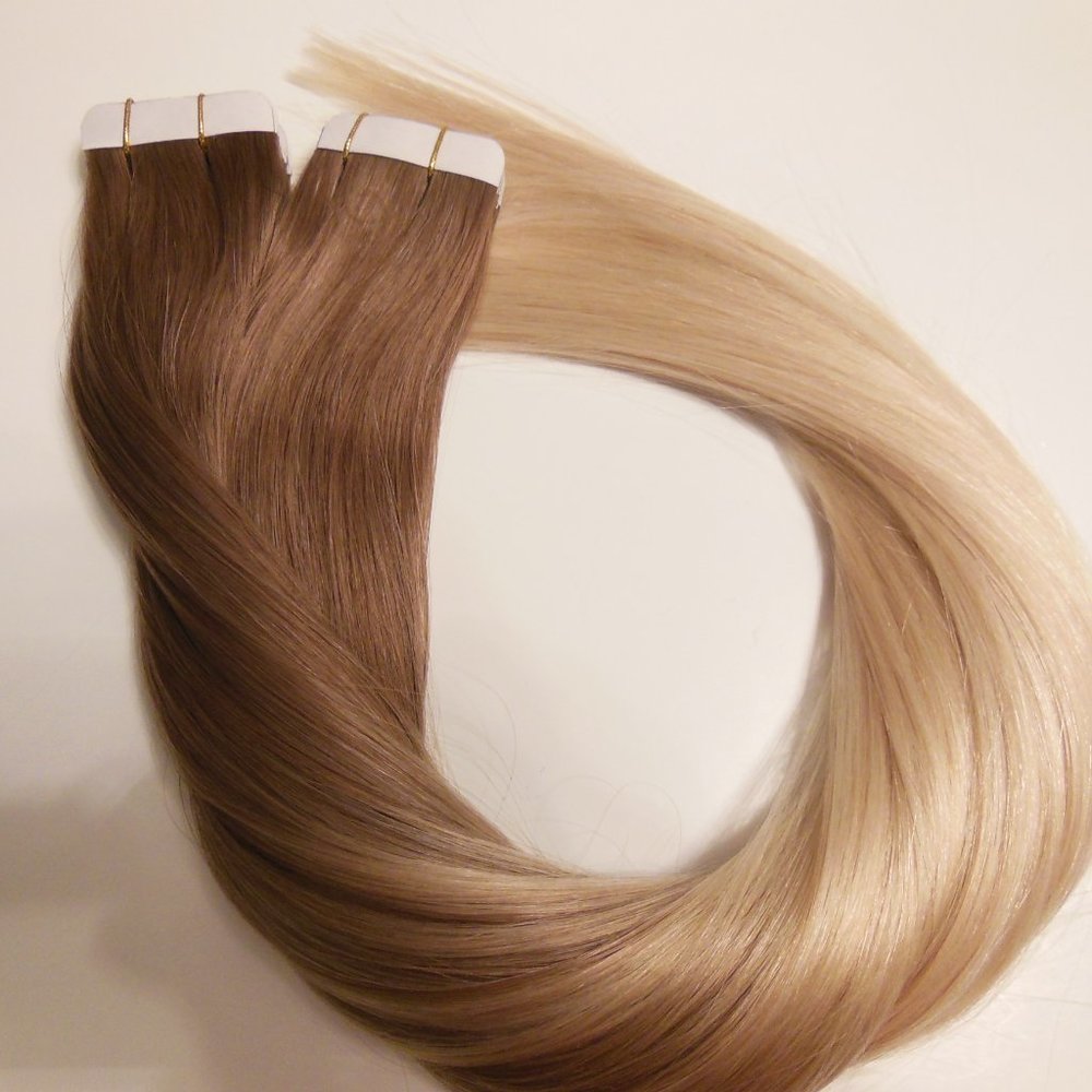 Tape Ins Hair Extensions 100% Human Hair 100g 40pcs Double Drawn Color #8/60